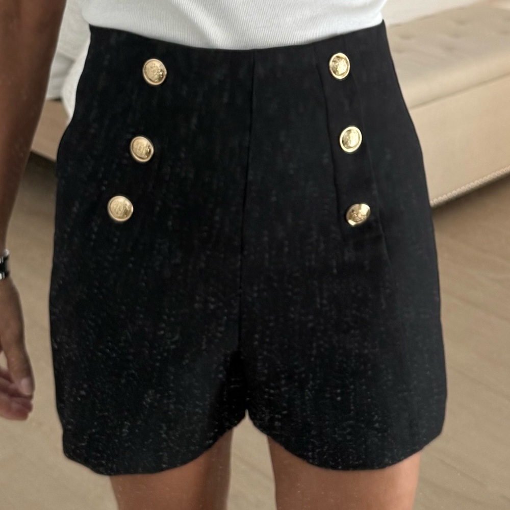 Zara High-Waisted Black Shorts with Gold Buttons